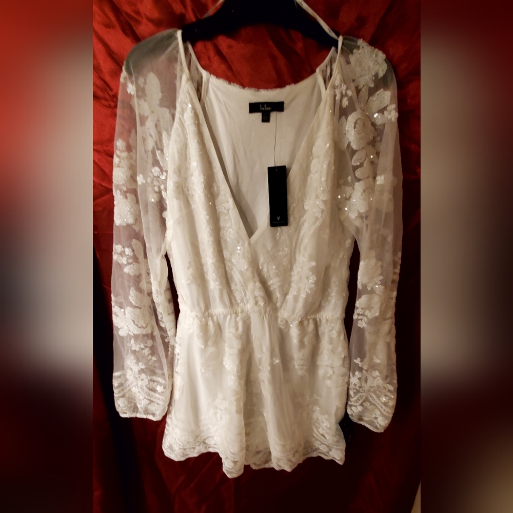 Lulu's White Floral Lace Romper